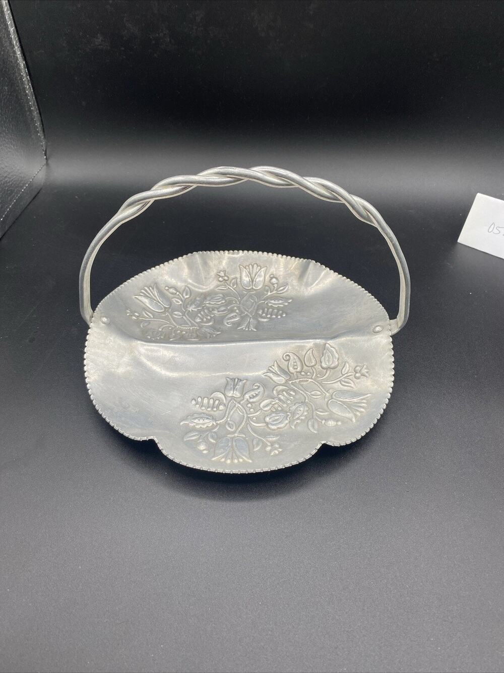 Aluminum Ware Candy Dish With Handle. Tulip Design. 7.5”X 7.5”